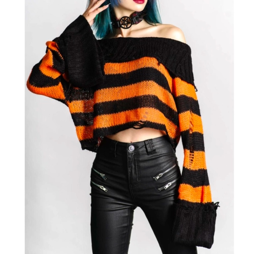 Killstar Nightmare Knit Sweater Orange Sz SM